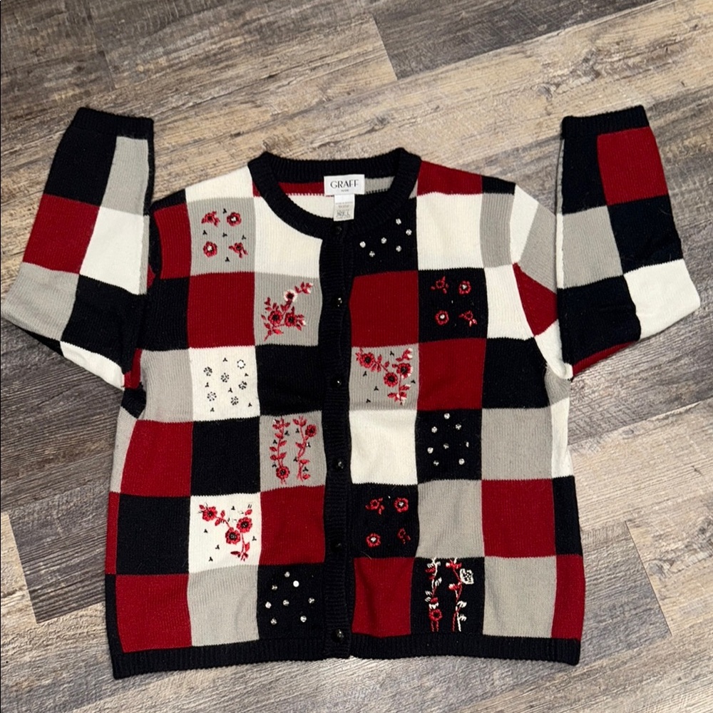 Graff Women's Red And Black Patchwork Cardigan Em… - image 1